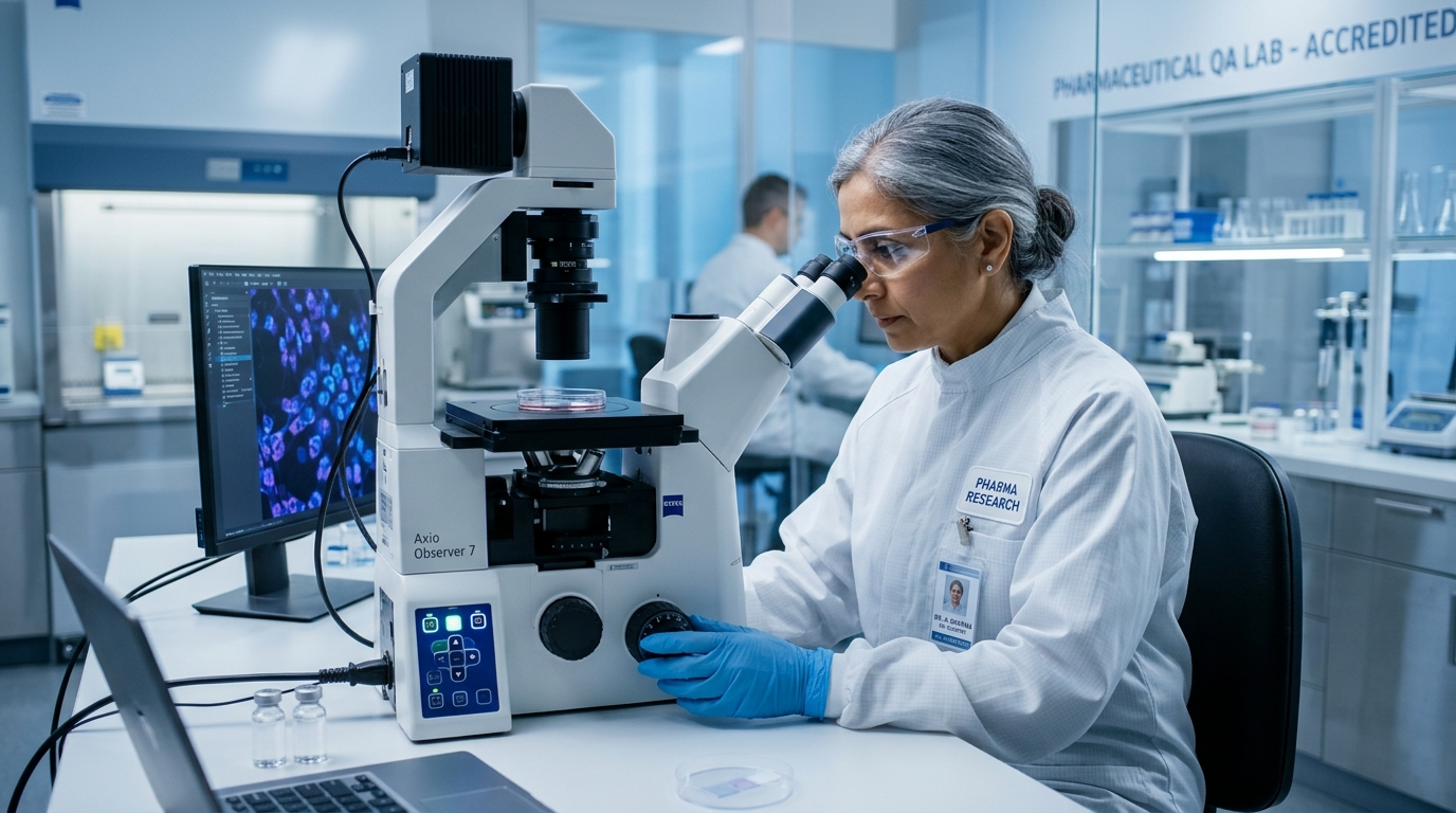 Pharmaceutical QA research scientist in accredited sterile laboratory